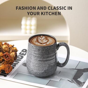 Набір кавових чашок Hasense, темно-сірий, 4 шт., 340 мл, для кави, чаю, молока, какао, з великою ручкою, придатні для миття в посудомийній машині та використання в мікрохвильовці