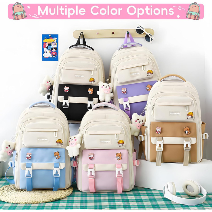 Шкільний рюкзак Tanou для дівчаток 4-х частинний, для 3-7 класів, з пеналом та сумкою через плече (рожевий)