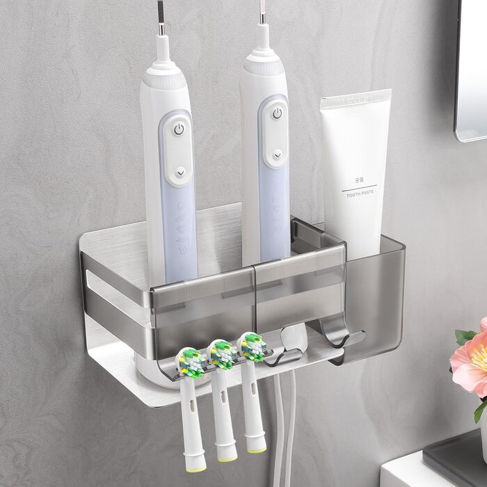 Тримач для електричної зубної щітки ALOCEO з 3 гачками, нержавіюча сталь, чорний | Без свердління, для ванної кімнати