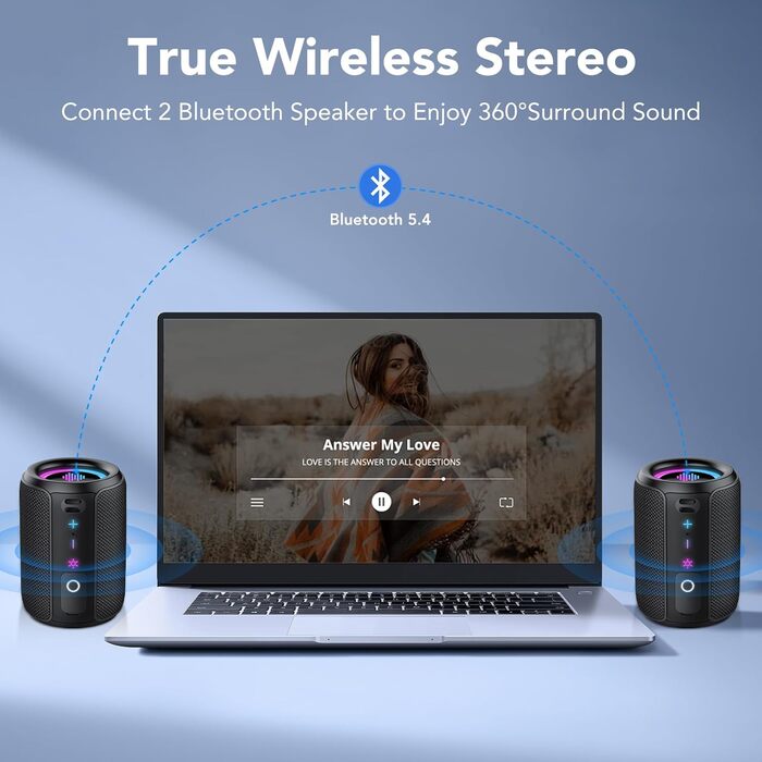 Bluetooth колонка 15W, портативна, водонепроникна IPX7, 12 год автономії, TWS, для спорту, вечірок, подорожей - Dark