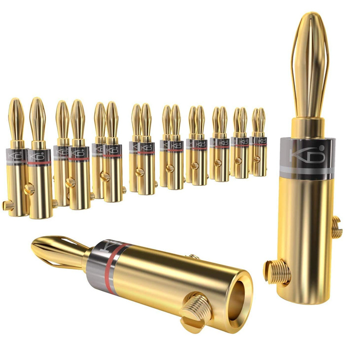 Позолочені бананові роз'єми KabelDirekt для акустичних кабелів до 6 мм², 10 пар (для Hi-Fi колонок, підсилювачів та ресиверів)