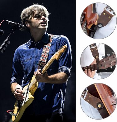 Гітарний ремінь Nefelibata з жаккардовим плетінням, бавовна, шкіряні кінці, для бас-гітари, електрогітари та акустичної гітари, подарунок для дітей та гітаристів, ретро золотий жаккард