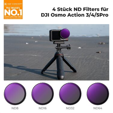 Набір фільтрів K&F Concept ND для DJI Osmo Action 4/5 PRO: ND8, ND16, ND32, ND64. Фільтри нейтральної щільності для екшн-камери. HD скло, поляризація.