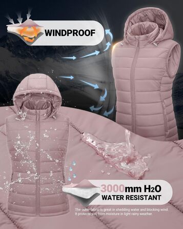 Стьобана жилетка Outdoor Ventures для жінок з капюшоном: тепла спортивна жилетка для походів, кемпінгу та їзди на велосипеді (Рожева, L)