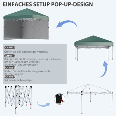 Outsunny Gazebo approx. 3x3m, water-resistant, stable, winter-proof, pop-up folding gazebo with 2 side walls, UV protection 30+, foldable party tent, garden tent with bag, garden gazebo for camping, garden, lawn | Aosom