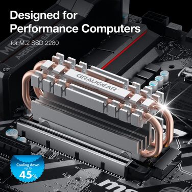 Радіатор для SSD M.2 2280 NVMe SATA з тепловою трубою, подвійний мідний радіатор, алюмінієва пластина, 2 термопади, 3.4 см [G-M2HS06]