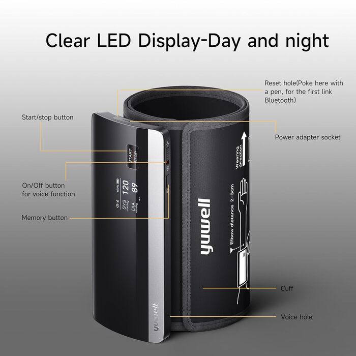 Smart тонометр Yuwell YE630CR: цифровий, з Bluetooth, мовлення, акумулятор, для дому та відпочинку