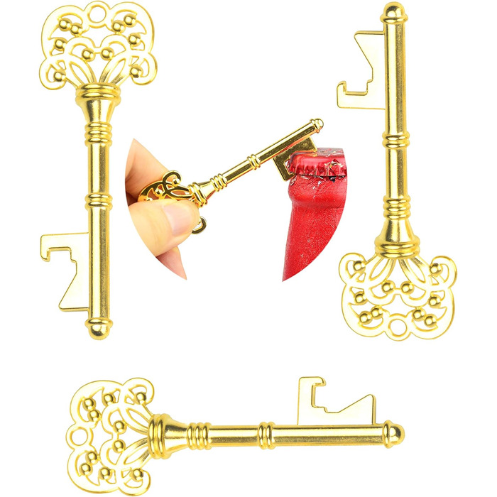 Makhry 50-Piece Skeleton Bottle Opener Wedding Bottle Opener Wedding Key Wedding Souvenir Gift Set Gift Set with Box Band Label (Antique Gold)