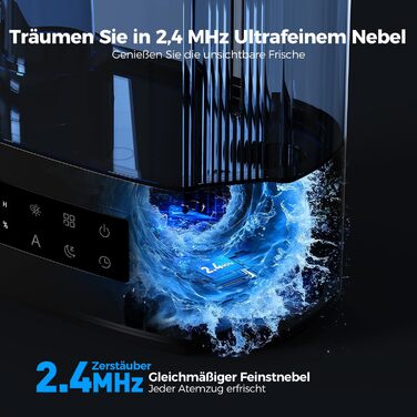 Зволожувач повітря AROEVE 6L з аромадифузором, ультразвуковий, для дитячої кімнати, 60 годин роботи, тихий, з контролем вологості, чорний