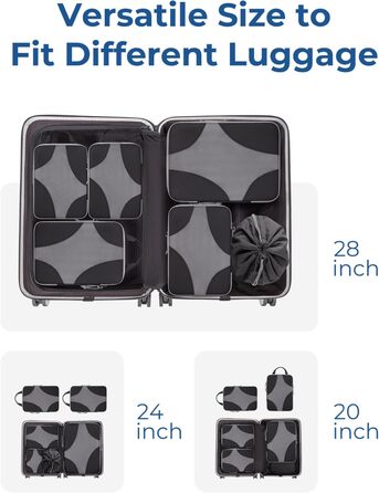 BAGSMART Набір органайзерів для одягу 6 шт. - компресійні кубики для подорожей, валізи, рюкзака, з мішком для білизни