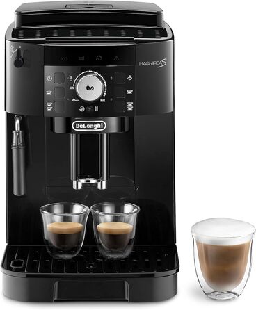 De'Longhi Magnifica S ECAM11.112.B, fully automatic coffee machine with milk frother for cappuccino, with espresso direct selection buttons and rotary dial, 2-cup function, black