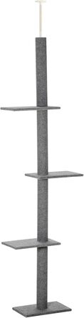 PawHut Cat Tree, Ceiling-High, 228-260 cm Adjustable Height Cat Tree, Climbing Tree for Cats with 3 Levels, Cat Scratching Post, Floor-to-Ceiling Play Tree Grey