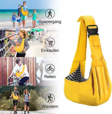 PetLoft Сумка-переноска для собак та котів, реверсивна, регульована, Cross-Body Carrier з підстібкою для нашийника (Жовтий)