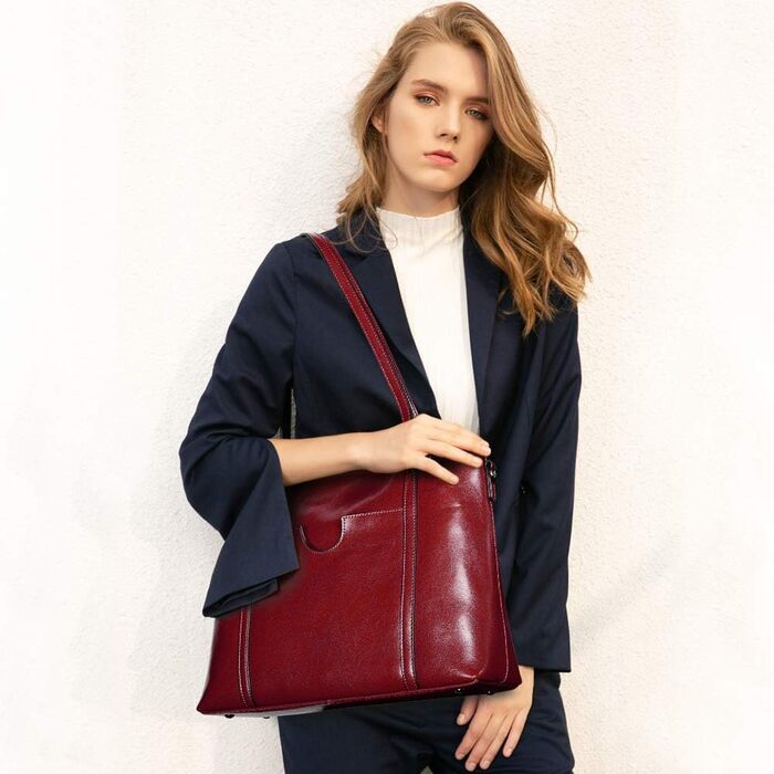 Сумка жіноча S-ZONE 3 в 1 з натуральної шкіри (яловичина) для ноутбука, роботи, повсякденного використання - Wine Rot