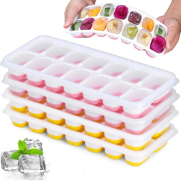 Силіконова форма для льоду з кришкою, BPA-free, набір 8 шт. Штабельний контейнер для кубиків льоду, сертифікат LFGB, для коктейлів, віскі та кави (2 рожеві + 2 жовті)