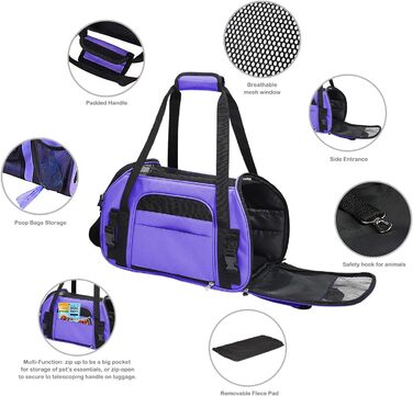 Переносна переноска для тварин Jespet, м'які стінки, для подорожей, котів та цуценят, 17' x 9' x 11.5', блакитний/фіолетовий