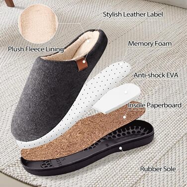Тапочки для дому чоловічі Hoefirm, зимові, з піною Memory Foam, чорні, розмір 40/41 EU