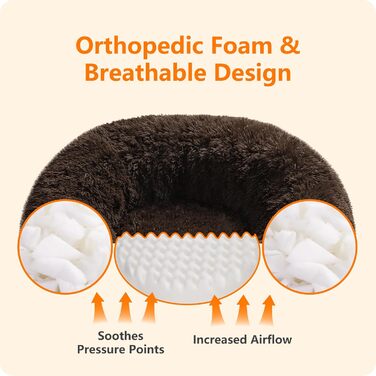 Ортопедичне ліжко для собак HMTOPE: кругла подушка, собаче ліжко, диван для котів, донат, м'яке гніздо, 70 см Ø, (120 x 120 x 20 см), коричневий