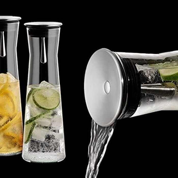 Карафа Bohemia Cristal SIMAX 1100 мл з термостійкого боросилікатного скла з носиком із нержавіючої сталі, 10.2×10.2×30.5 см