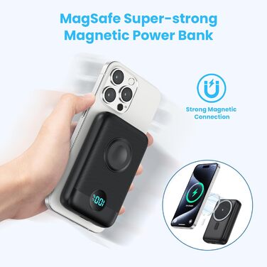 Power Bank магнітний 10800mAh з підтримкою MagSafe, 4-в-1, з зарядкою для Apple Watch, QC4.0+PD 22.5W USB-C, швидка зарядка, LED-дисплей, чорний