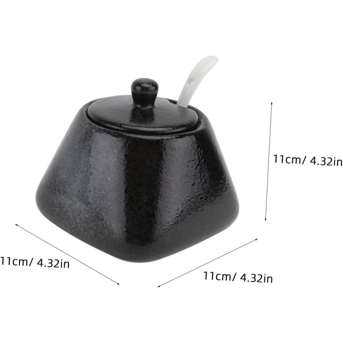 DOITOOL Sugar Bowl with Lid and Ceramic Sugar Bowl Porcelain Spice Jar Spice Container Sugar Container for Home Kitchen Coffee Bar Black