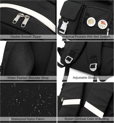 Чорний рюкзак для ноутбука 15.6 дюймів: шкільний, для подорожей, з захистом від крадіжок, великі кишені для книг