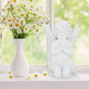 Relaxdays Guardian Angel, kneeling & praying, graceful, weather-resistant, frost-proof, grave ornament, protective angel, artificial stone, white