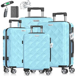 Набір валіз KESSER® 4 шт. | Валізи з ABS, кодований замок, ваги для багажу, органайзер для документів | Ручна та велика валіза для подорожей та бізнесу (Скай Блю)