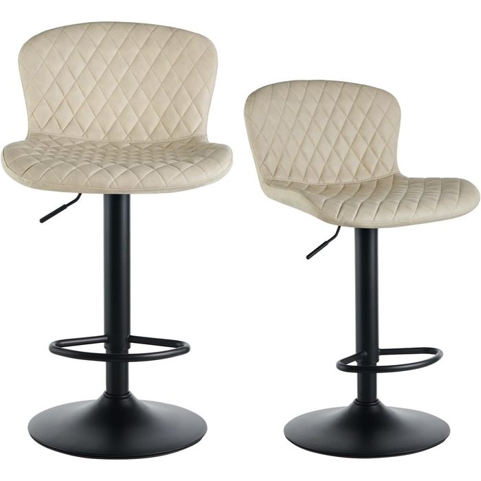 JaHECOME Faux Leather Bar Stools Set - Adjustable Height, 360° Swivel, Padded Seat for Bar, Kitchen, Bistro, Counter, Dining Room & Cafe (2, PU Beige)