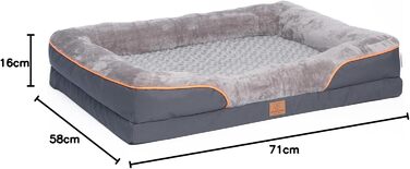 Ортопедичне ліжко для собак, розкішне плюшеве диван-ліжко знімний чохол, сірий (L) 71 x 58 x 16 см