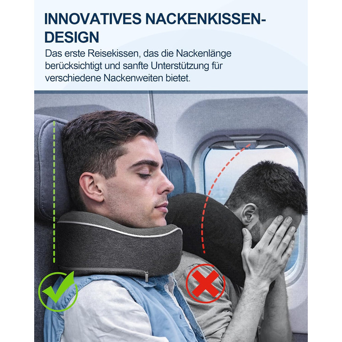 Подушка для шиї в літак, доросла, з піною з пам'яті, регульована та компактна, для автомобіля з навушниками, маскою для сну, чохлом