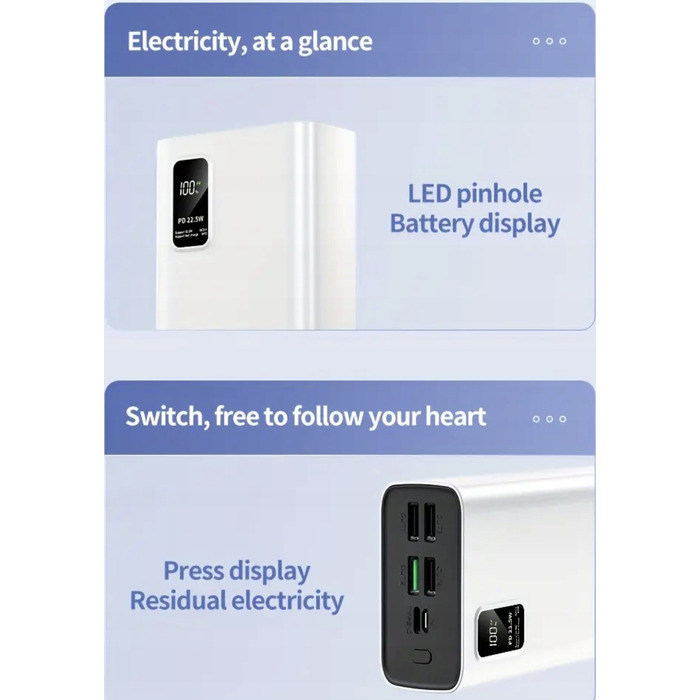 Потужний павербанк Hinne HE34B 50000 mAh, 22.5W, білий, з LED-індикатором