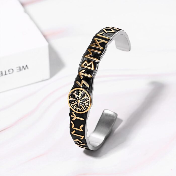 Чоловічий браслет JewelryWe з нержавіючої сталі з вовком, плетіння, стиль вікінг/байкер, відкритий браслет, срібло/золото/чорний, еластичний, Vegvisir