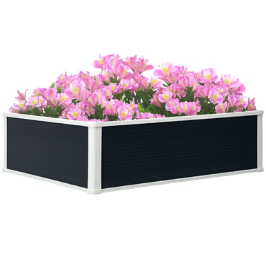 Outsunny Raised Garden Bed Planter Box with Drainage Function for Herbs and Flowers, Plastic Grey 100x80x30cm Ideal for Patio