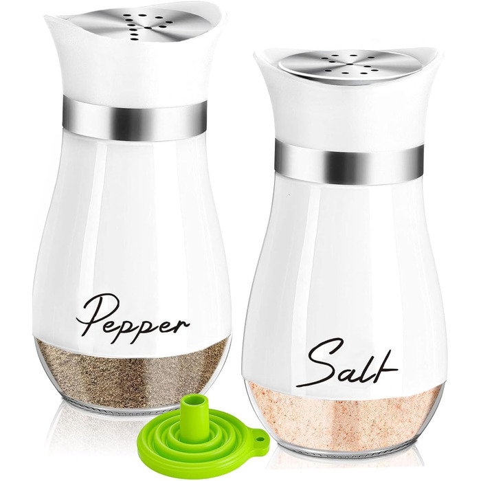 Набір для солі та перцю з нержавіючої сталі з скляною пляшечкою, диспенсер для спецій, аксесуари для кухні, дому, ресторану, обіднього столу (білий)