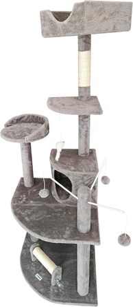 Кігтеточка для котів ESTEXO, 163 см, сірий колір. Ігровий комплекс, кріпиться до стіни, для котів