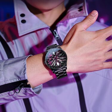 Чоловічий годинник OLEVS Quartz зі сталі з дизайном автоколеса, водонепроникний спортивний годинник з підсвіткою (модель 9937, фіолетовий)