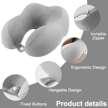 Подушка для шиї у літак, подушка для подорожей Memory Foam, подушка для шиї Travel, подушка-вовчок для дорослих, подушка для шиї з маскою для сну, беруші, чохол, ідеально для літака, авто, дому, офісу