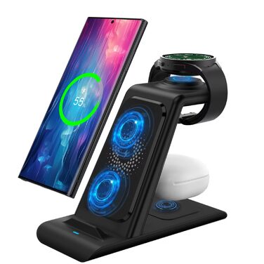 Бездротовий зарядний пристрій 3-в-1 SPGUARD для Samsung Galaxy Watch 8/Ultra/Classic, S25/S25+/S25 Edge/Z Flip 7/Z Fold 7 та Galaxy Buds 3 Pro/2 (Чорний)