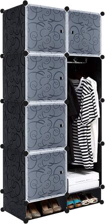 Wardrobe, Plastic Wardrobe, DIY Cube Wardrobe 20 Cubes, Shelving System Bedroom Wardrobe – Black, (70 x 35 x 157 cm)