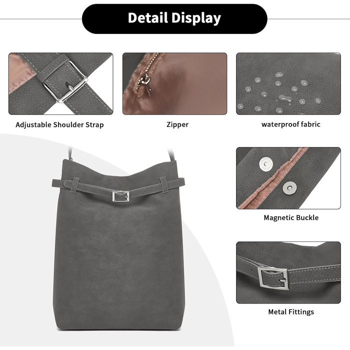 Сумка жіноча Miss Lulu велика шопер Tote Bag з м'якої PU шкіри середнього розміру, сіра (2-2)