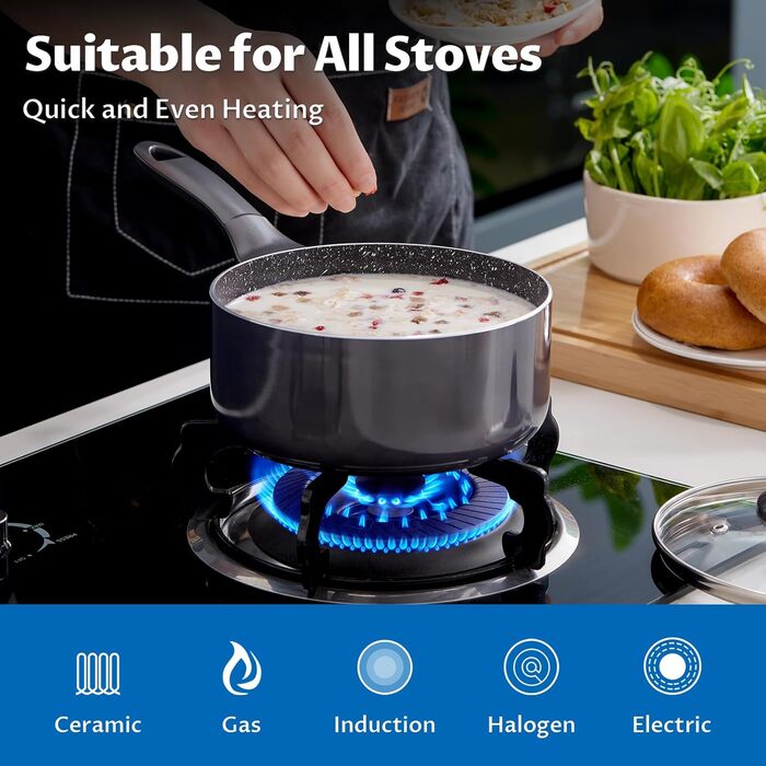 Набір посуду BEZIA з індукційним покриттям, 10 предметів, нержавіюча сталь, антипригарне покриття, бакелітові ручки, чорний