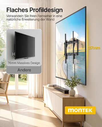 Настінний кронштейн для телевізора monTEK Ultra Flach (37-86 дюймів), до 75 кг, нахильний, VESA до 600x400 мм, для бетонних та дерев'яних стін
