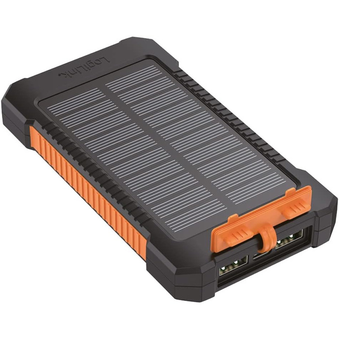 Портативний зарядний пристрій Solar Powerbank 8000 mAh з ліхтариком, чорно-помаранчевий, заряджає 2 пристрої (2x USB Type-A)