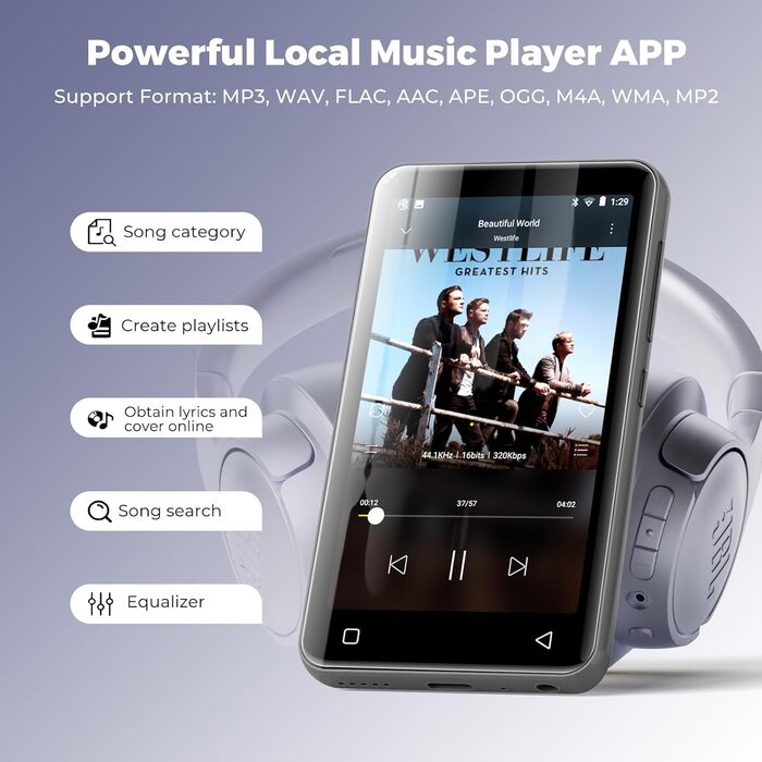 MP3 плеєр Inioasis з Bluetooth, WiFi, Spotify, Amazon Music, 4
