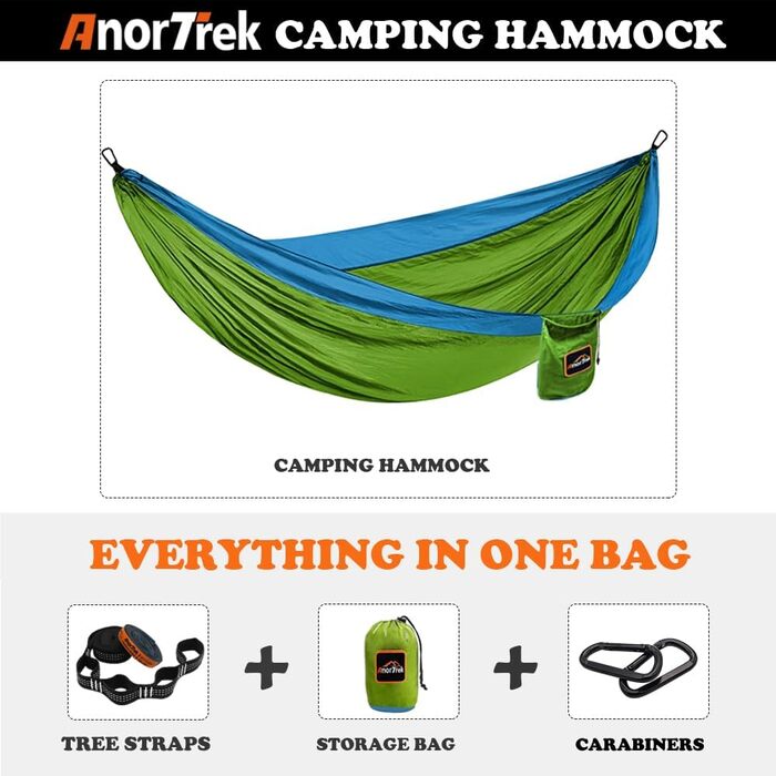 Гамак для відпочинку на відкритому повітрі на 2 особи, 300x200 см, вантажопідйомність 249 кг, ультралегкий, з ременями для дерев, дихаючий нейлоновий гамак для подорожей, кемпінгу та саду (оливковий/синій)