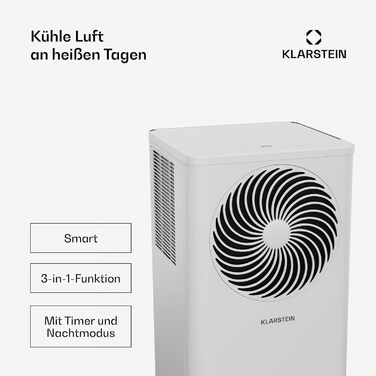 Klarstein Aero Ring Mobile Klimaanlage: мобільний кондиціонер 9000 BTU з функцією охолодження, осушення та вентиляції, керування через додаток та голосове управління, для приміщень до 31 м², енергоефективність A, R290, легкі ролики