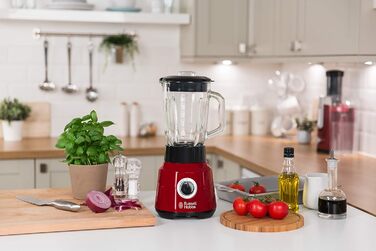 Russell Hobbs Stand Mixer [1.5L Glass Jar] Desire Red (powerful 0.9HP motor, pulse/ice-crush function, stainless steel blades, BPA-free mixer, electric chopper, smoothie maker) 24720-56 Glass Stand Mixer