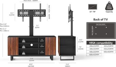 FITUEYES TV Stand with Mount - Wood TV Console for TVs 32-70 inch, Adjustable Height, Swivel ±25°, Up to 40kg, Max.VESA 600x400