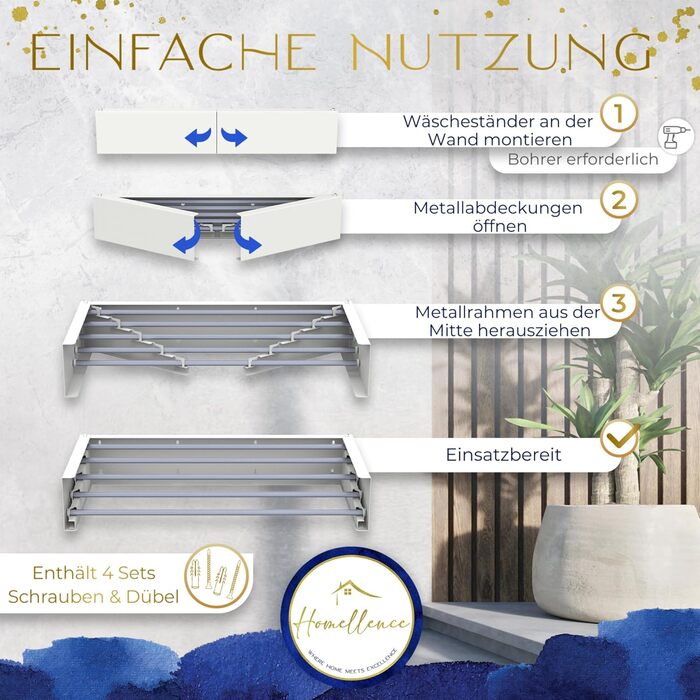 Настінна сушилка для білизни Homellence - розтяжна, 3,50 м, біла